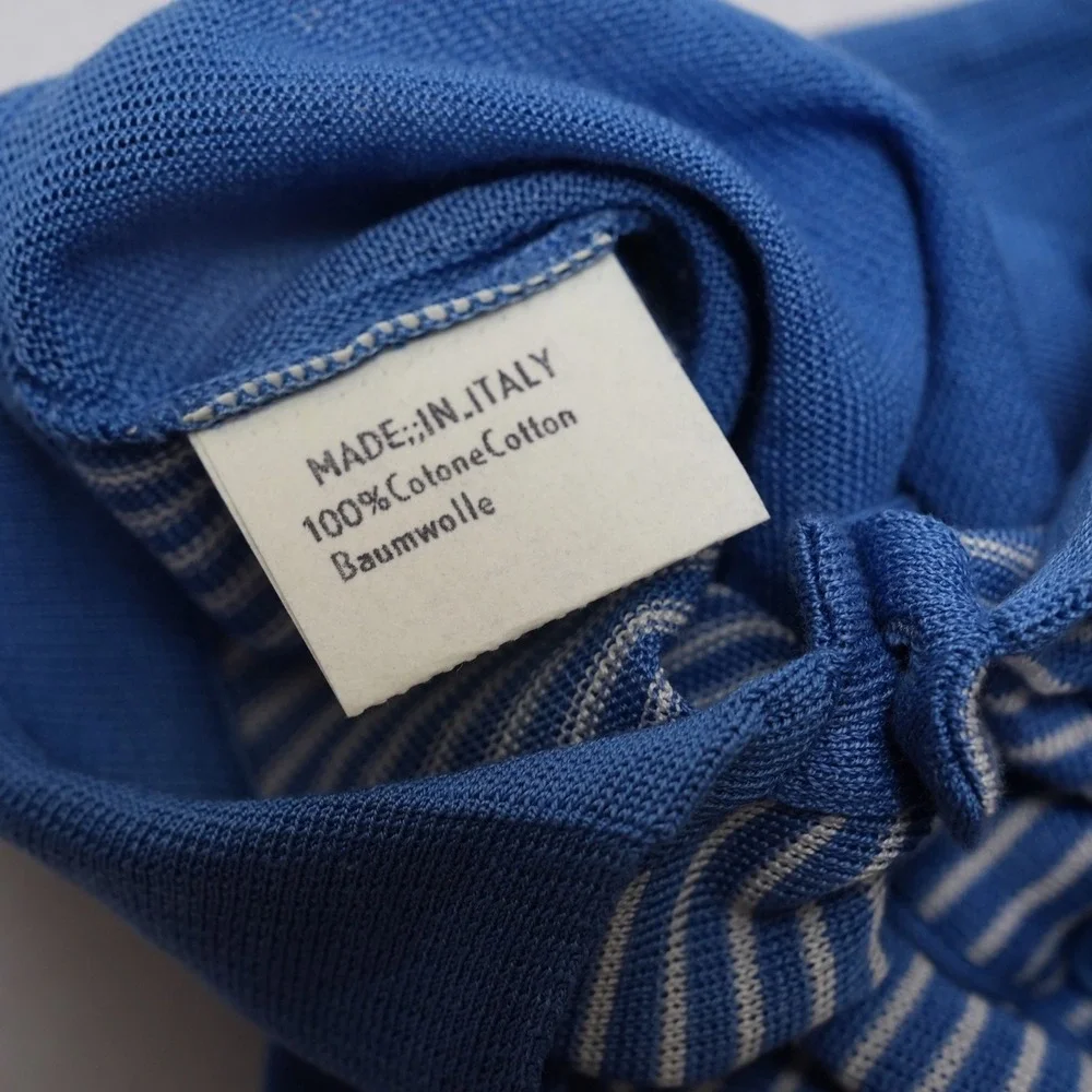 Vintage Modigliani Knit Polo Shirt Mens 48 Blue Striped Made in Italy 90s Retro - Picture 15 of 16